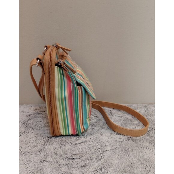 Fossil Multicolor Striped Genuine Leather Crossbody Bag Zip Around Organizer - Picture 4 of 15